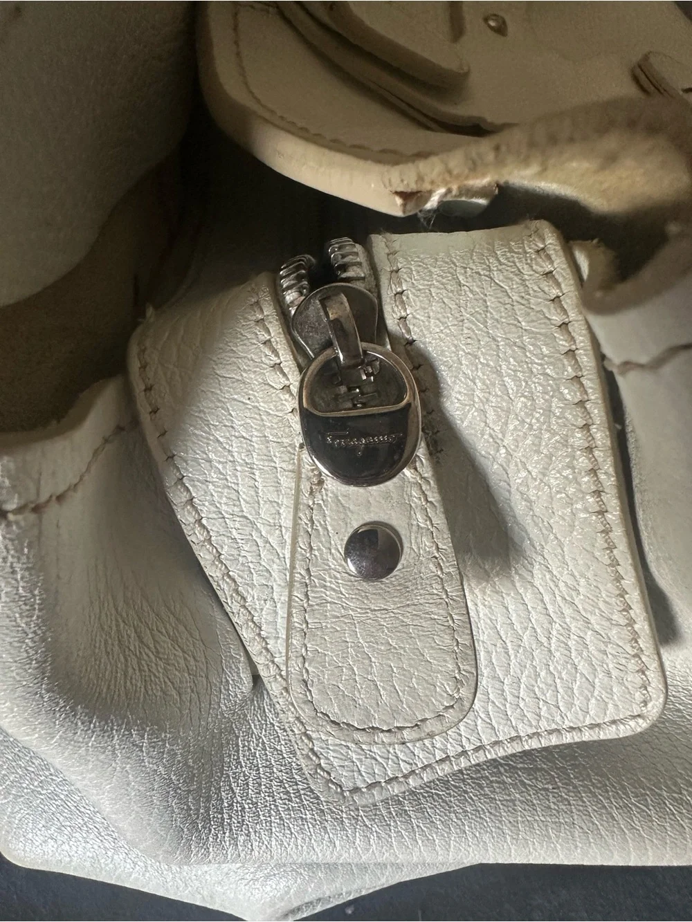 Salvatore Ferragamo Cream Pebbled Leather Top-Handle Tote - Picture 9 of 13
